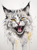 Sketchy Abstract Art of an American Bobtail Cat's Alert Face