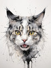 Sketchy Abstract Art of an American Bobtail Cat's Alert Face