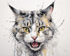 Sketchy Abstract Art of an American Bobtail Cat's Alert Face