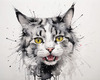 Sketchy Abstract Art of an American Bobtail Cat's Alert Face
