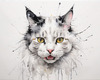 Sketchy Abstract Art of an American Bobtail Cat's Alert Face