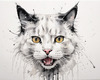 Sketchy Abstract Art of an American Bobtail Cat's Alert Face