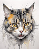 Sketchy Abstract Art of an American Bobtail Cat's Alert Face