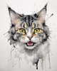 Sketchy Abstract Art of an American Bobtail Cat's Alert Face