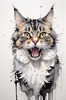 Sketchy Abstract Art of an American Bobtail Cat's Alert Face