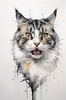 Sketchy Abstract Art of an American Bobtail Cat's Alert Face