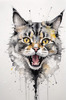 Sketchy Abstract Art of an American Bobtail Cat's Alert Face