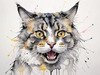 Sketchy Abstract Art of an American Bobtail Cat's Alert Face