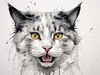 Sketchy Abstract Art of an American Bobtail Cat's Alert Face