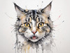 Sketchy Abstract Art of an American Bobtail Cat's Alert Face