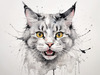 Sketchy Abstract Art of an American Bobtail Cat's Alert Face