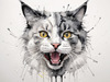 Sketchy Abstract Art of an American Bobtail Cat's Alert Face