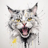 Sketchy Abstract Art of an American Bobtail Cat's Alert Face
