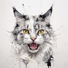 Sketchy Abstract Art of an American Bobtail Cat's Alert Face