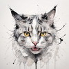 Sketchy Abstract Art of an American Bobtail Cat's Alert Face