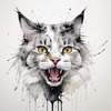 Sketchy Abstract Art of an American Bobtail Cat's Alert Face