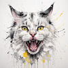 Sketchy Abstract Art of an American Bobtail Cat's Alert Face