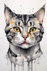 Abstract Sketch of an American Shorthair Cat's Face with Striped Pattern
