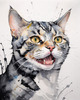 Abstract Sketch of an American Shorthair Cat's Face with Striped Pattern