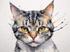 Abstract Sketch of an American Shorthair Cat's Face with Striped Pattern