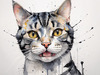 Abstract Sketch of an American Shorthair Cat's Face with Striped Pattern