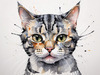 Abstract Sketch of an American Shorthair Cat's Face with Striped Pattern