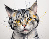 Abstract Sketch of an American Shorthair Cat's Face with Striped Pattern