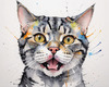 Abstract Sketch of an American Shorthair Cat's Face with Striped Pattern