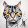 Abstract Sketch of an American Shorthair Cat's Face with Striped Pattern