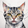 Abstract Sketch of an American Shorthair Cat's Face with Striped Pattern