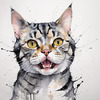 Abstract Sketch of an American Shorthair Cat's Face with Striped Pattern
