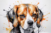 Sketchy Abstract Art of a Beagle's Face with Floppy Ears and Curious Eyes