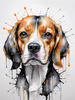 Sketchy Abstract Art of a Beagle's Face with Floppy Ears and Curious Eyes
