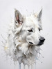 Abstract Sketch of Berger Blanc Suisse with Alert Ears and Calm Eyes