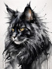 Abstract Sketch of Majestic Black Maine Coon Cat Face