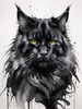 Abstract Sketch of Majestic Black Maine Coon Cat Face