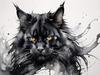 Abstract Sketch of Majestic Black Maine Coon Cat Face