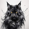 Abstract Sketch of Majestic Black Maine Coon Cat Face