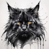 Abstract Sketch of Majestic Black Maine Coon Cat Face