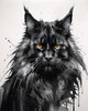 Abstract Sketch of Majestic Black Maine Coon Cat Face