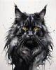 Abstract Sketch of Majestic Black Maine Coon Cat Face