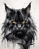Abstract Sketch of Majestic Black Maine Coon Cat Face