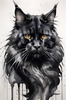 Abstract Sketch of Majestic Black Maine Coon Cat Face