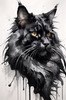 Abstract Sketch of Majestic Black Maine Coon Cat Face