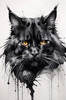 Abstract Sketch of Majestic Black Maine Coon Cat Face