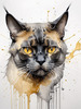 Abstract Art of a Burmese Cat with Golden Eyes and Sable Coat
