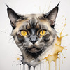 Abstract Art of a Burmese Cat with Golden Eyes and Sable Coat