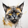 Abstract Art of a Burmese Cat with Golden Eyes and Sable Coat