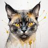 Abstract Art of a Burmese Cat with Golden Eyes and Sable Coat