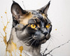 Abstract Art of a Burmese Cat with Golden Eyes and Sable Coat